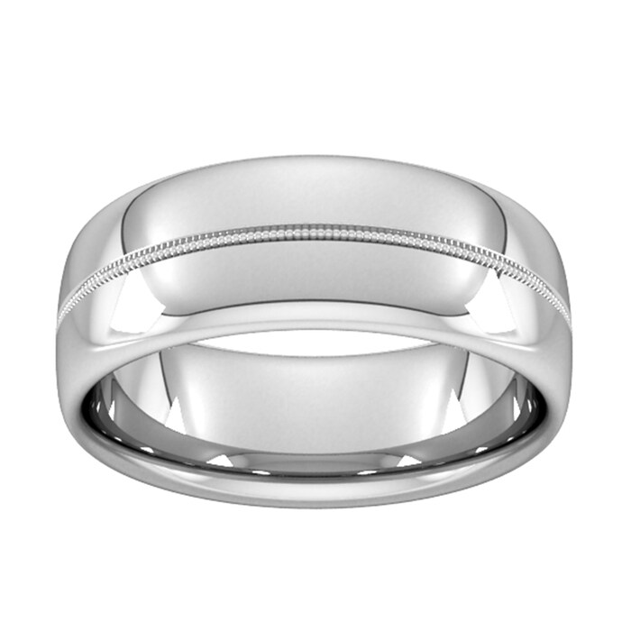 Goldsmiths 8mm Flat Court Heavy Milgrain Centre Wedding Ring In Platinum