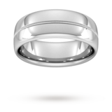 Goldsmiths 8mm Flat Court Heavy Milgrain Centre Wedding Ring In 950  Palladium - Ring Size H