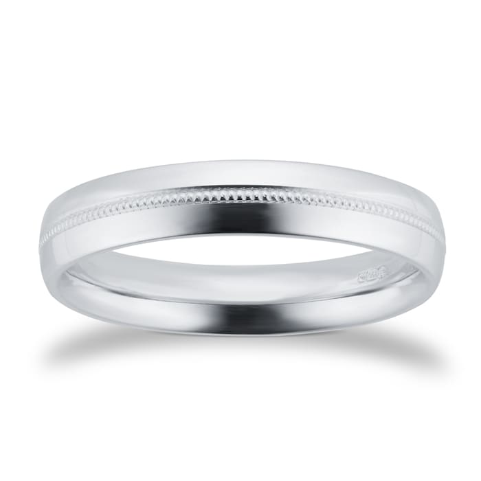 Goldsmiths 4mm Traditional Court Heavy Milgrain Centre Wedding Ring In 18 Carat White Gold