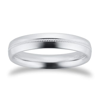 Goldsmiths 4mm Traditional Court Heavy Milgrain Centre Wedding Ring In 18 Carat White Gold Goldsmiths 4mm Traditional Court Heavy Milgrain Centre Wedding Ring In 18 Carat White Gold