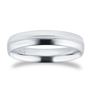 Goldsmiths 4mm Traditional Court Standard Milgrain Centre Wedding Ring In Platinum