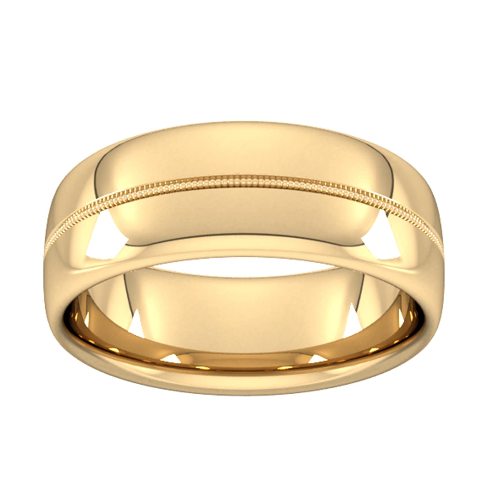 8mm D Shape Heavy Milgrain Centre Wedding Ring In 9 Carat Yellow Gold - Ring Size Y