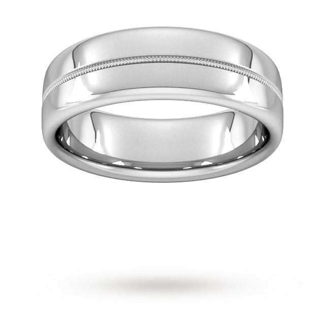 Goldsmiths 7mm D Shape Standard Milgrain Centre Wedding Ring In 18 Carat White Gold