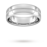 Goldsmiths 7mm D Shape Standard Milgrain Centre Wedding Ring In 18 Carat White Gold