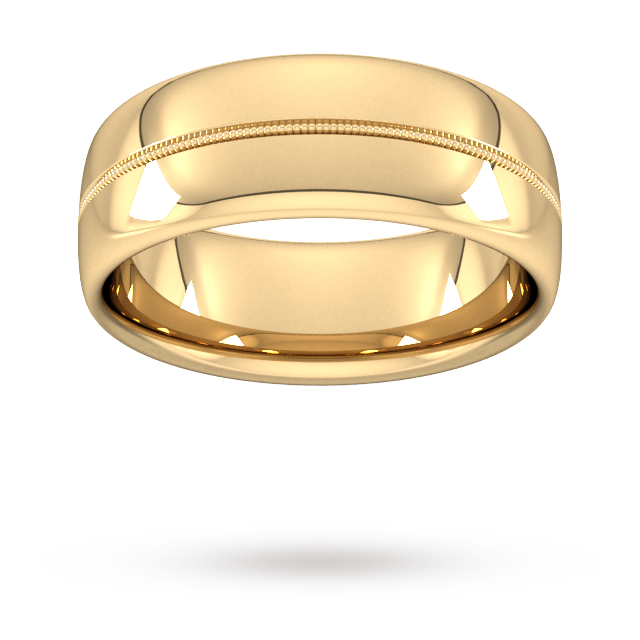 Goldsmiths 8mm D Shape Heavy Milgrain Centre Wedding Ring In 18 Carat Yellow Gold - Ring Size Q