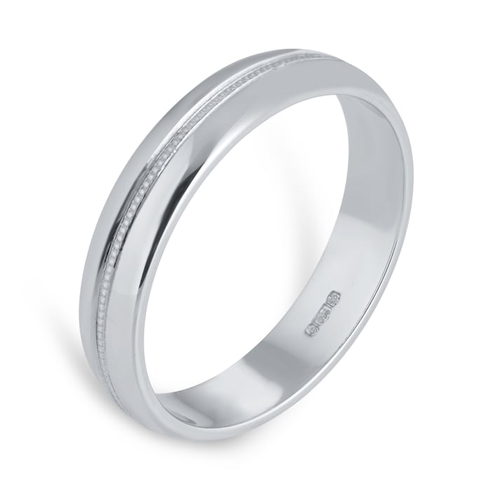 Goldsmiths 4mm D Shape Standard Milgrain Centre Wedding Ring In Platinum