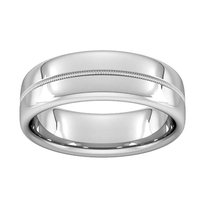 Goldsmiths 7mm D Shape Standard Milgrain Centre Wedding Ring In Platinum