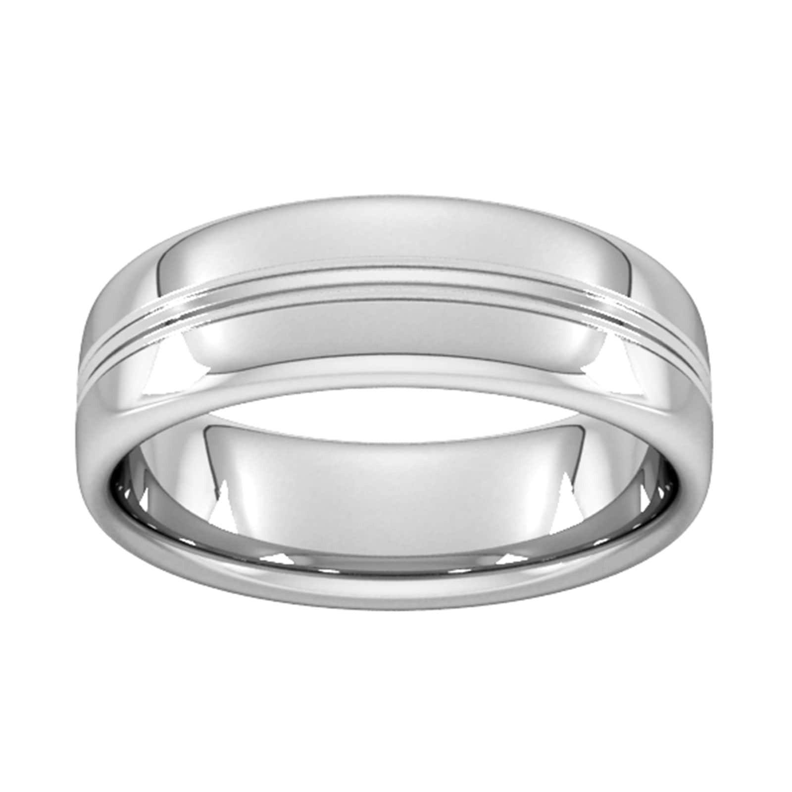 7mm Slight Court Heavy Grooved Polished Finish Wedding Ring In 9 Carat White Gold - Ring Size G