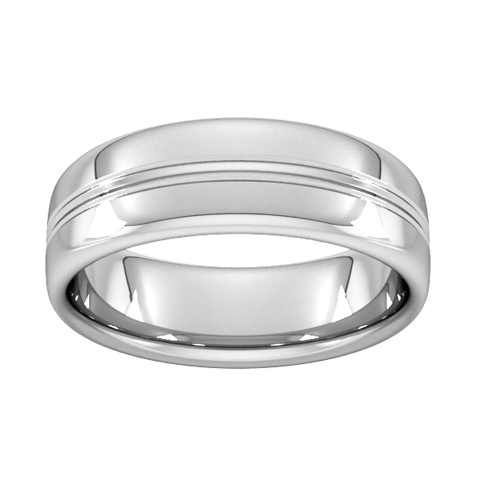 7mm Slight Court Extra Heavy Grooved Polished Finish Wedding Ring In 9 Carat White Gold - Ring Size L