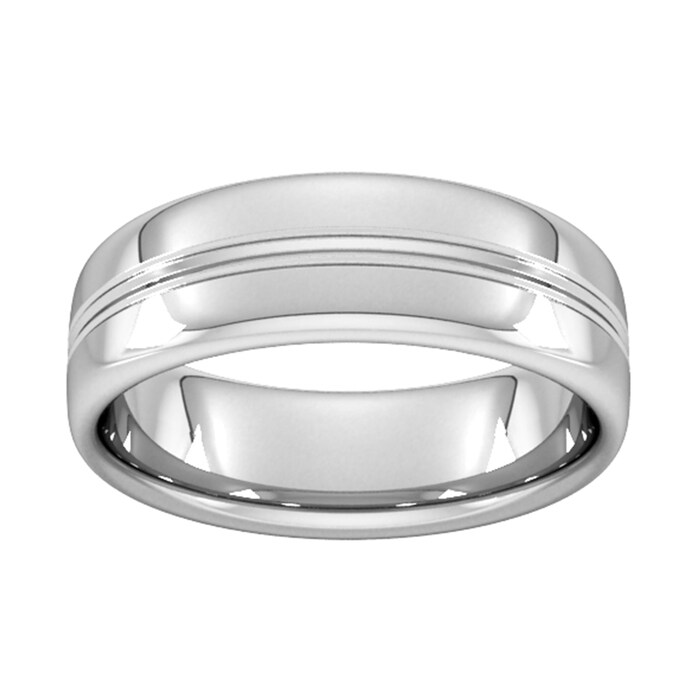 Goldsmiths 7mm Slight Court Extra Heavy Grooved Polished Finish Wedding Ring In 9 Carat White Gold - Ring Size Q