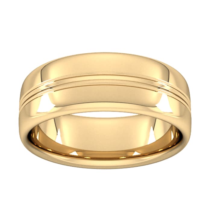 Goldsmiths 8mm Slight Court Standard Grooved Polished Finish Wedding Ring In 9 Carat Yellow Gold