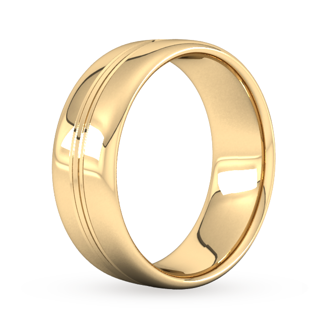 Goldsmiths 8mm Slight Court Standard Grooved Polished Finish Wedding Ring In 9 Carat Yellow Gold - Ring Size Q