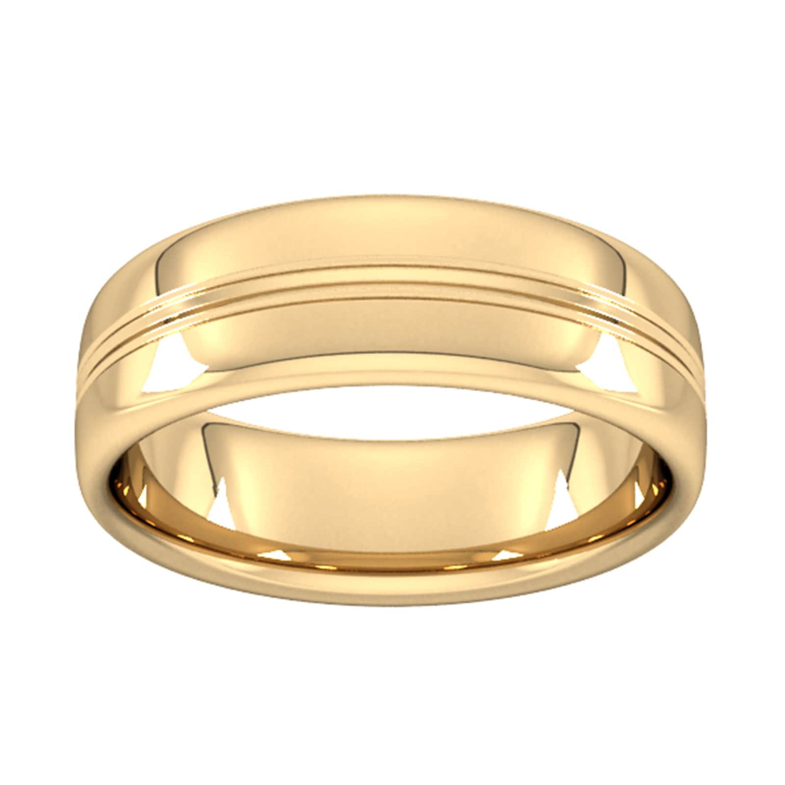 7mm Slight Court Heavy Grooved Polished Finish Wedding Ring In 9 Carat Yellow Gold - Ring Size H