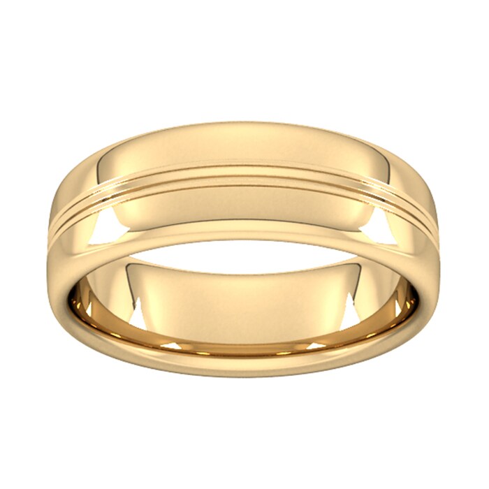 Goldsmiths 7mm Slight Court Heavy Grooved Polished Finish Wedding Ring In 9 Carat Yellow Gold