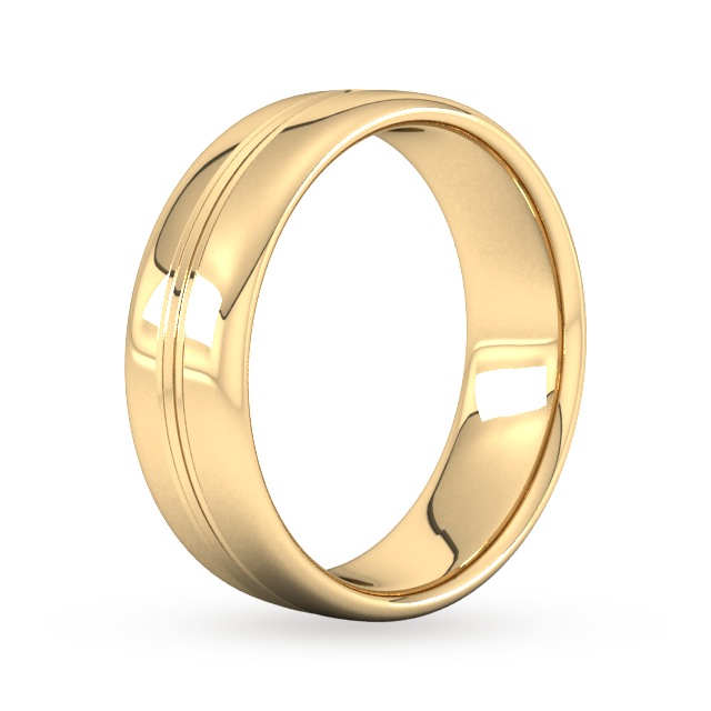 Goldsmiths 7mm Slight Court Heavy Grooved Polished Finish Wedding Ring In 9 Carat Yellow Gold