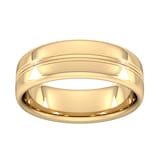 Goldsmiths 7mm Slight Court Extra Heavy Grooved Polished Finish Wedding Ring In 9 Carat Yellow Gold - Ring Size R