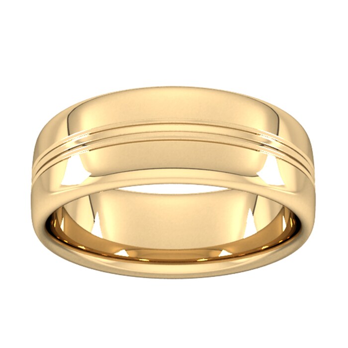 Goldsmiths 8mm Slight Court Extra Heavy Grooved Polished Finish Wedding Ring In 9 Carat Yellow Gold - Ring Size Q