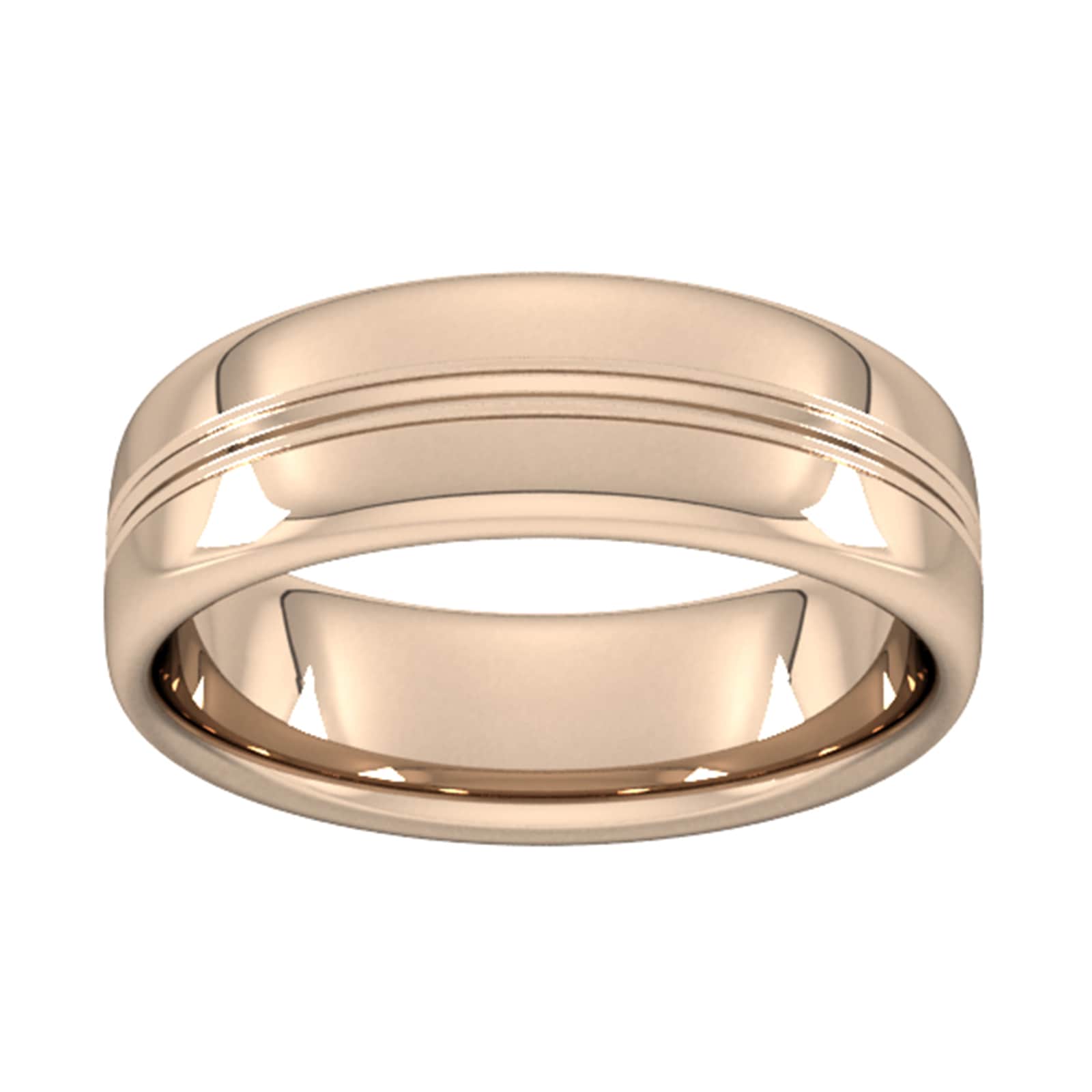 7mm Slight Court Standard Grooved Polished Finish Wedding Ring In 9 Carat Rose Gold - Ring Size O