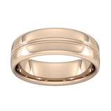 Goldsmiths 7mm Slight Court Standard Grooved Polished Finish Wedding Ring In 9 Carat Rose Gold