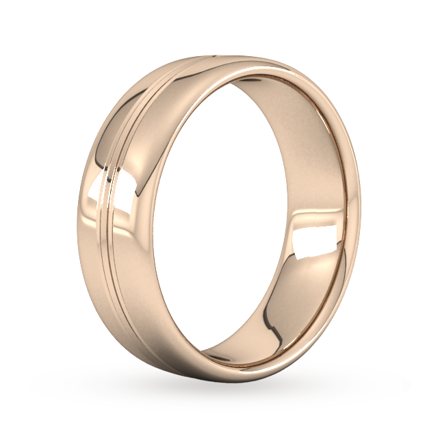 Goldsmiths 7mm Slight Court Standard Grooved Polished Finish Wedding Ring In 9 Carat Rose Gold - Ring Size Q