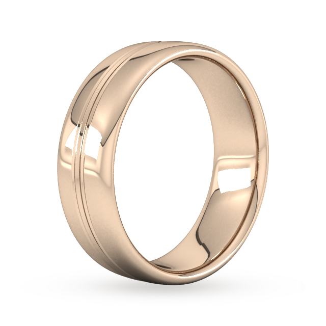 Goldsmiths 7mm Slight Court Standard Grooved Polished Finish Wedding Ring In 9 Carat Rose Gold