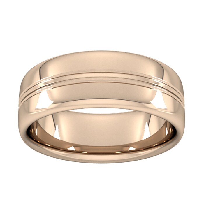 Goldsmiths 8mm Slight Court Standard Grooved Polished Finish Wedding Ring In 9 Carat Rose Gold - Ring Size S