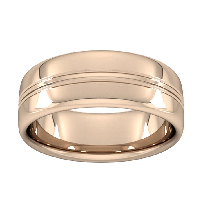 Goldsmiths 8mm Slight Court Standard Grooved Polished Finish Wedding Ring In 9 Carat Rose Gold - Ring Size P