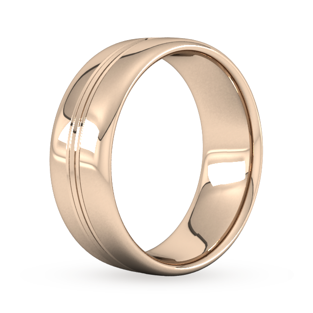 Goldsmiths 8mm Slight Court Standard Grooved Polished Finish Wedding Ring In 9 Carat Rose Gold - Ring Size R
