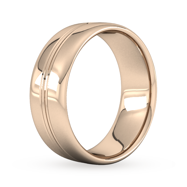 Goldsmiths 8mm Slight Court Standard Grooved Polished Finish Wedding Ring In 9 Carat Rose Gold - Ring Size S