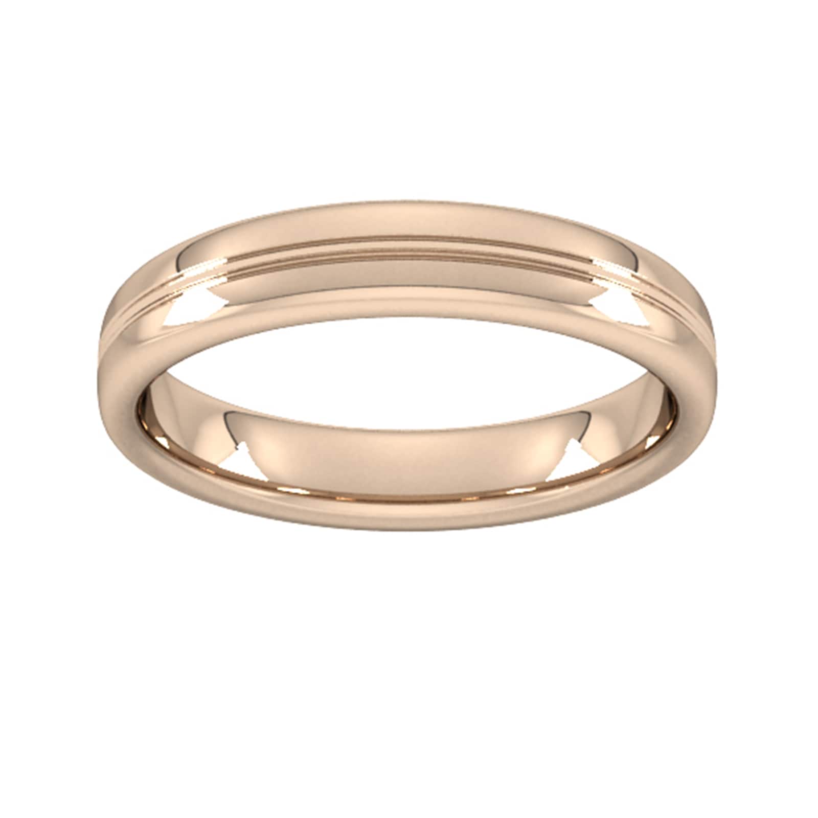 4mm Slight Court Heavy Grooved Polished Finish Wedding Ring In 9 Carat Rose Gold - Ring Size V