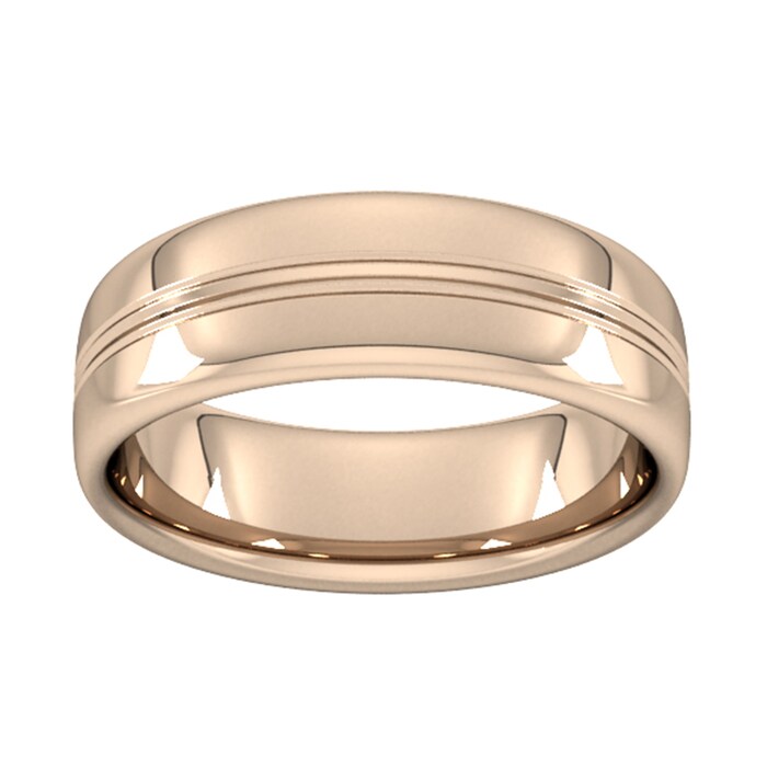Goldsmiths 7mm Slight Court Extra Heavy Grooved Polished Finish Wedding Ring In 9 Carat Rose Gold - Ring Size Q