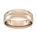 Goldsmiths 7mm Slight Court Extra Heavy Grooved Polished Finish Wedding Ring In 9 Carat Rose Gold