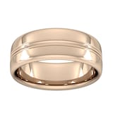 Goldsmiths 8mm Slight Court Extra Heavy Grooved Polished Finish Wedding Ring In 9 Carat Rose Gold