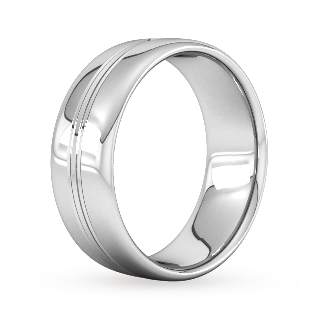 Goldsmiths 8mm Slight Court Standard Grooved Polished Finish Wedding Ring In 18 Carat White Gold