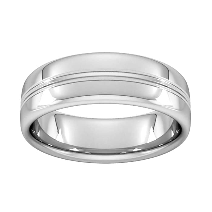 Goldsmiths 7mm Slight Court Heavy Grooved Polished Finish Wedding Ring In 18 Carat White Gold