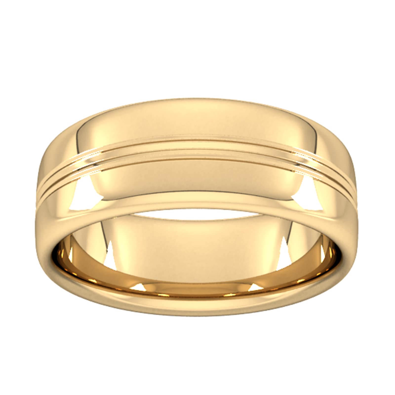 8mm Slight Court Standard Grooved Polished Finish Wedding Ring In 18 Carat Yellow Gold - Ring Size M