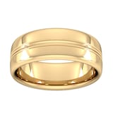 Goldsmiths 8mm Slight Court Standard Grooved Polished Finish Wedding Ring In 18 Carat Yellow Gold