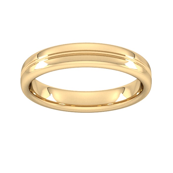 Goldsmiths 4mm Slight Court Extra Heavy Grooved Polished Finish Wedding Ring In 18 Carat Yellow Gold
