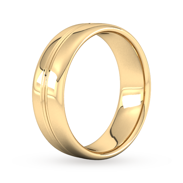 Goldsmiths 7mm Slight Court Extra Heavy Grooved Polished Finish Wedding Ring In 18 Carat Yellow Gold - Ring Size Q