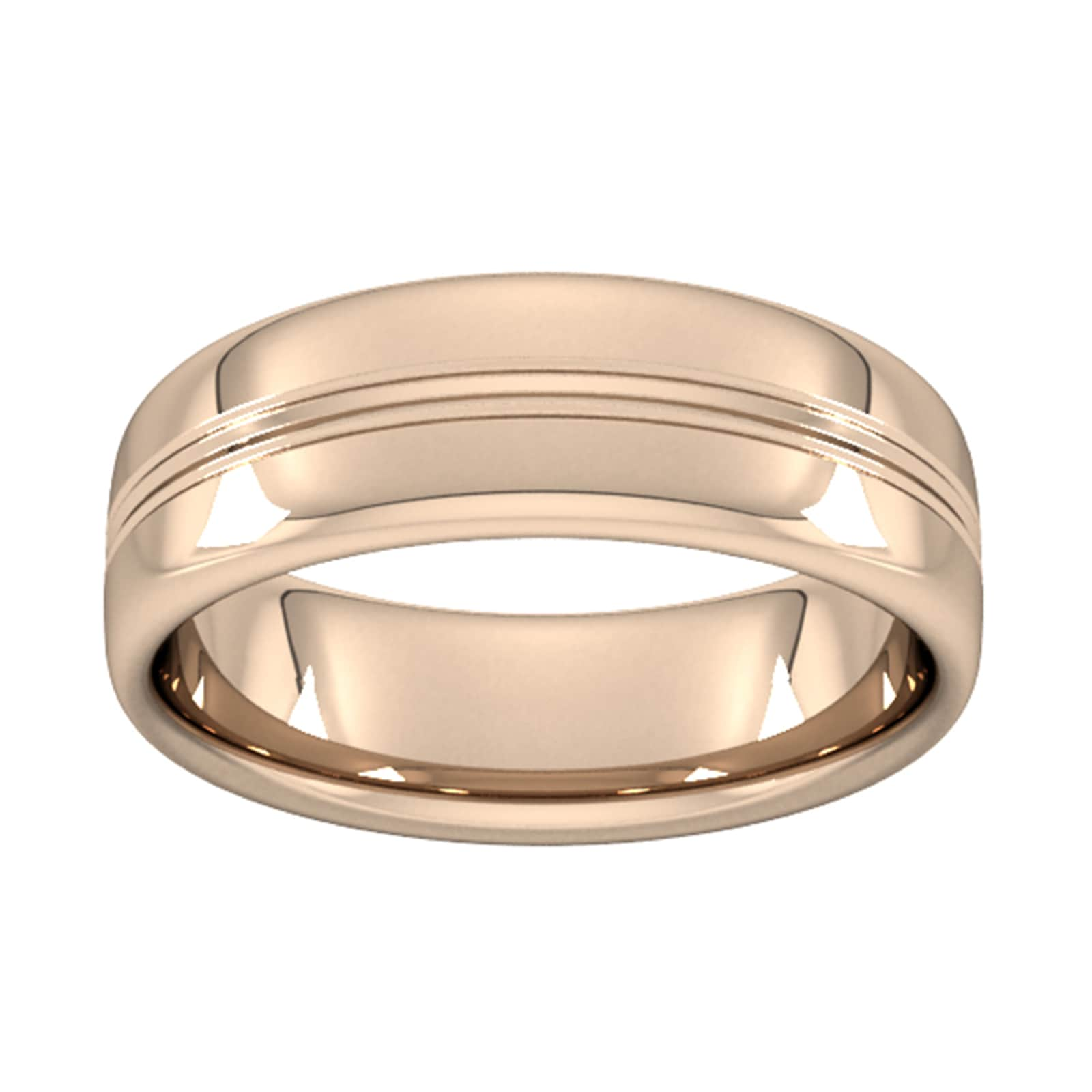 7mm Slight Court Standard Grooved Polished Finish Wedding Ring In 18 Carat Rose Gold - Ring Size J