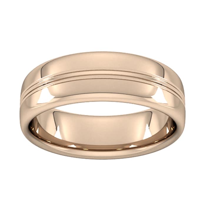 Goldsmiths 7mm Slight Court Standard Grooved Polished Finish Wedding Ring In 18 Carat Rose Gold - Ring Size Q