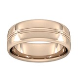 Goldsmiths 8mm Slight Court Standard Grooved Polished Finish Wedding Ring In 18 Carat Rose Gold