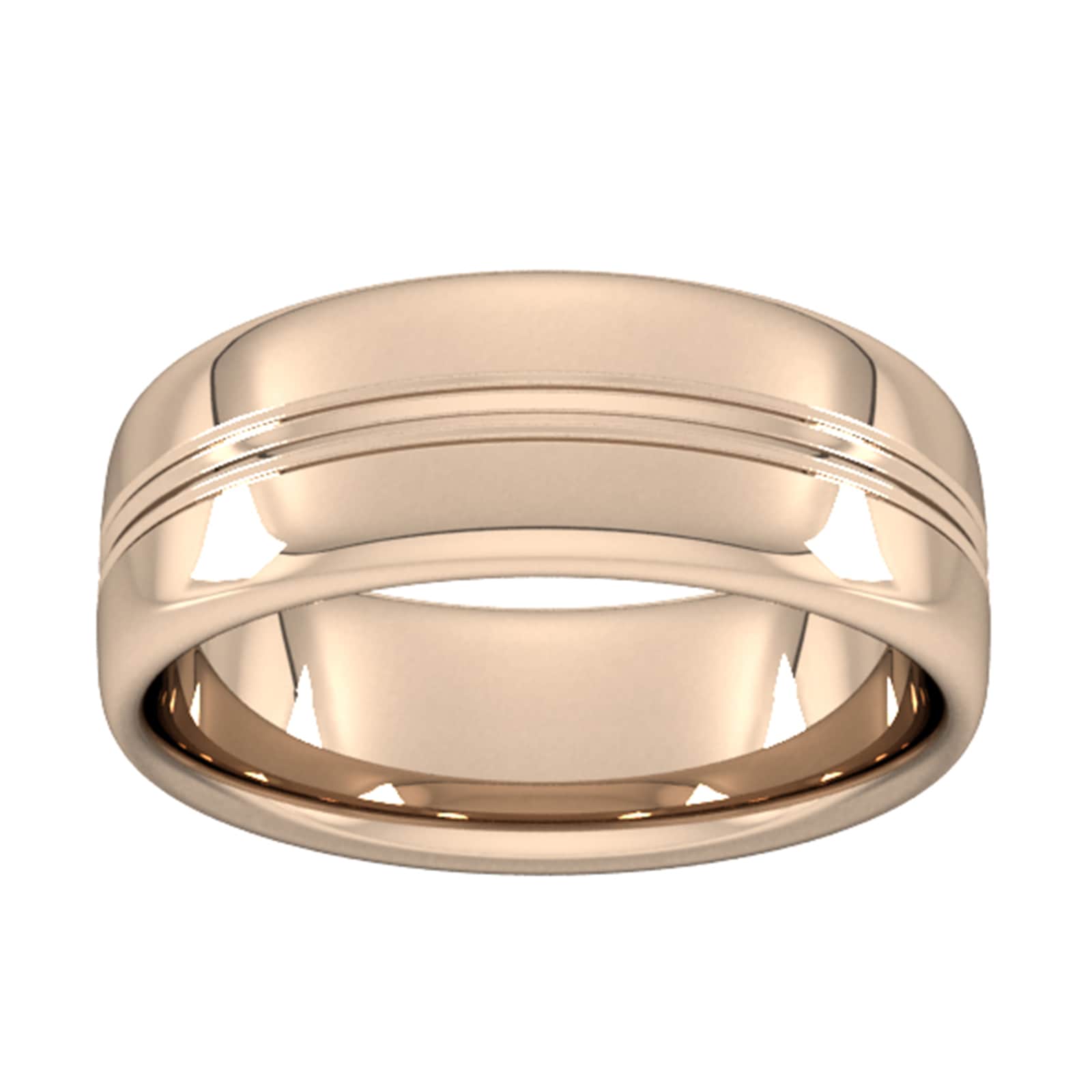 8mm Slight Court Heavy Grooved Polished Finish Wedding Ring In 18 Carat Rose Gold - Ring Size N