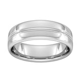 Goldsmiths 7mm Slight Court Standard Grooved Polished Finish Wedding Ring In Platinum