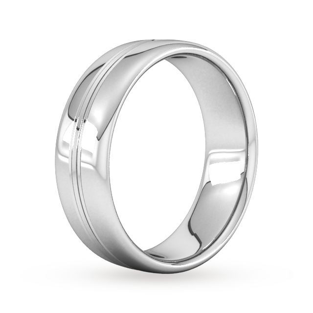 Goldsmiths 7mm Slight Court Standard Grooved Polished Finish Wedding Ring In Platinum - Ring Size Q