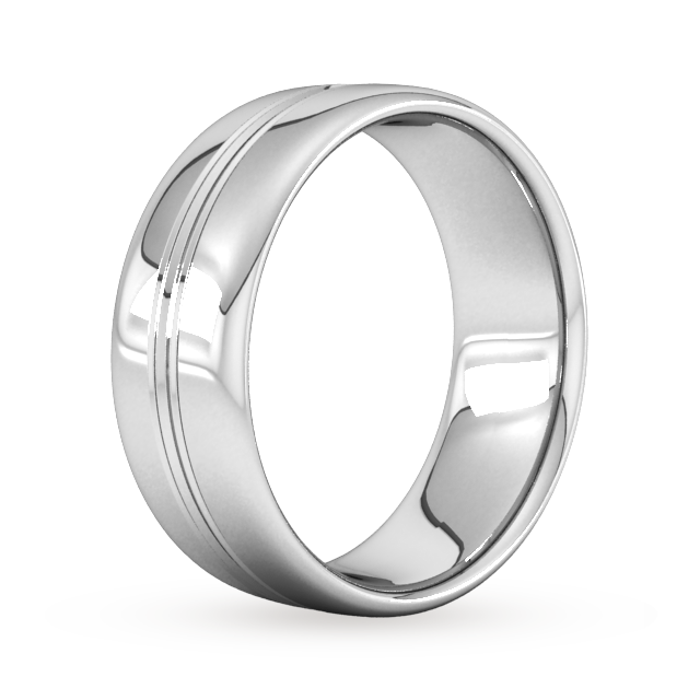 Goldsmiths 8mm Slight Court Standard Grooved Polished Finish Wedding Ring In Platinum