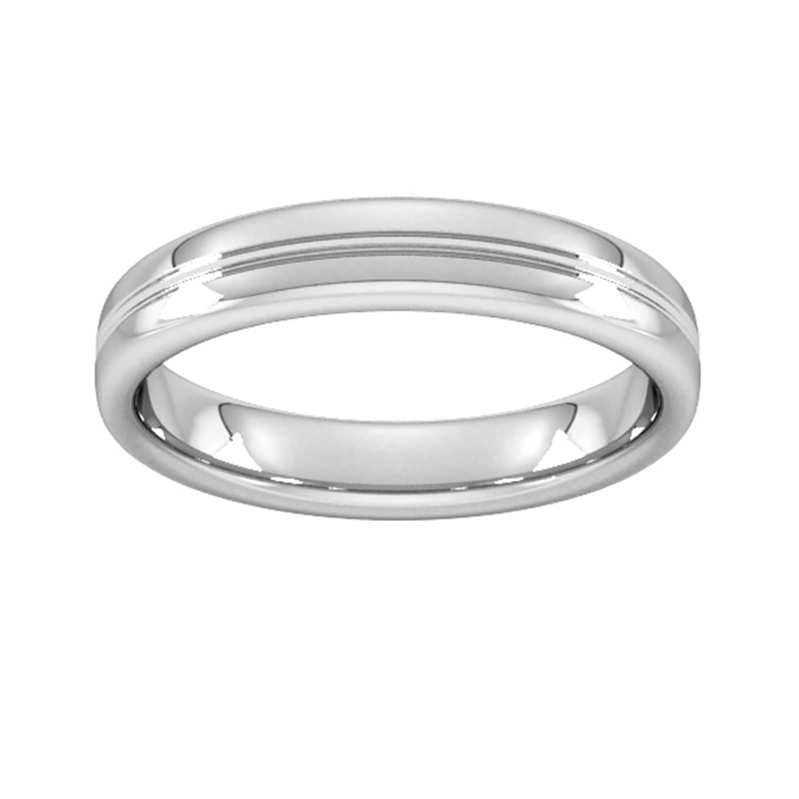 4mm Slight Court Heavy Grooved Polished Finish Wedding Ring In Platinum - Ring Size O