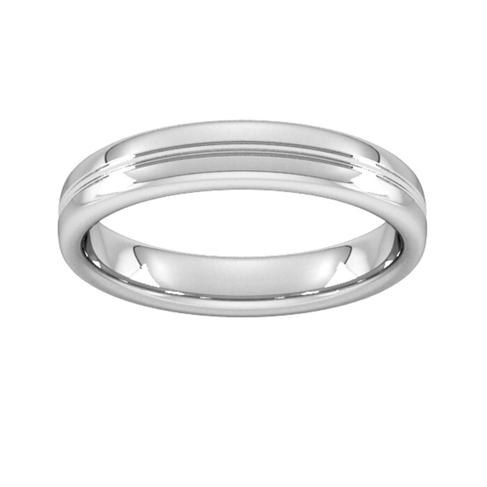 Goldsmiths 4mm Slight Court Heavy Grooved Polished Finish Wedding Ring In Platinum