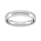 Goldsmiths 4mm Slight Court Heavy Grooved Polished Finish Wedding Ring In Platinum - Ring Size Q