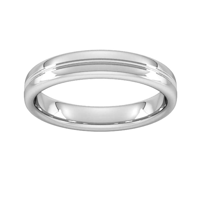Goldsmiths 4mm Slight Court Extra Heavy Grooved Polished Finish Wedding Ring In Platinum - Ring Size P